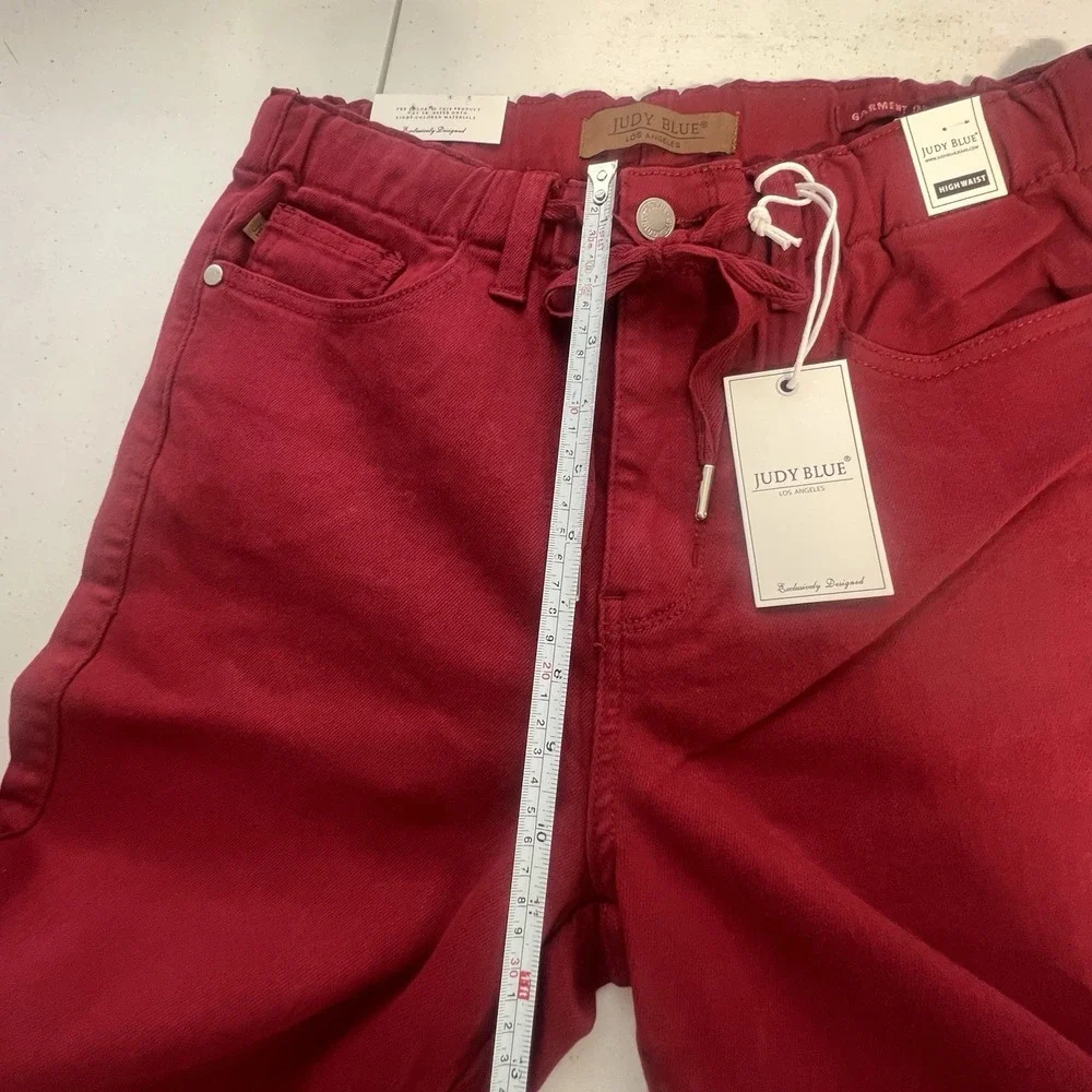 Judy Blue High Rise Drawstring On A Roll Jogger‎ Denim Pants Scarlet Sz 5/27